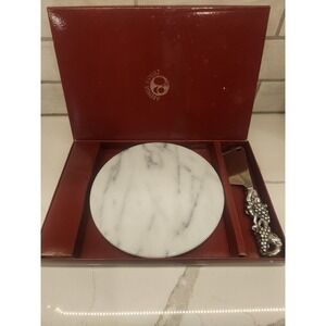 Arthur Court Cheese Server Set Plate‎ 2-piece Marble 7" & Stainless Grape Knife